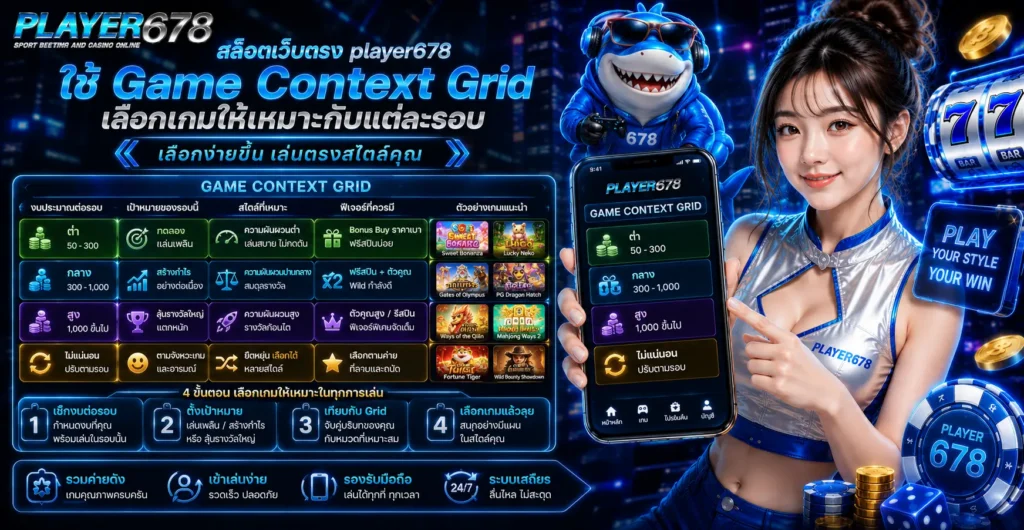 สล็อตเว็บตรง player678 ใช้ Game Context Grid เลือกเกมให้เหมาะกับแต่ละรอบ